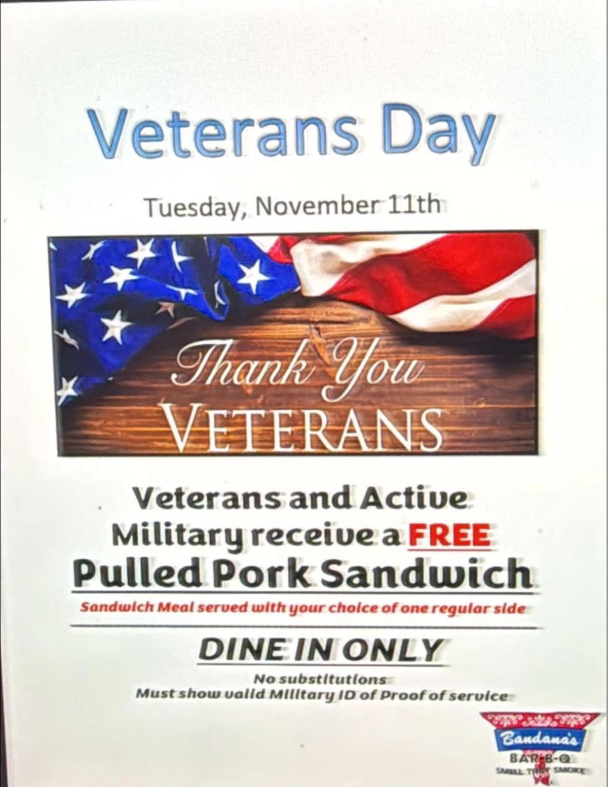 Restaurant Specials Honoring Our Veterans This Week Restaurant Specials Honoring Our Veterans This Week