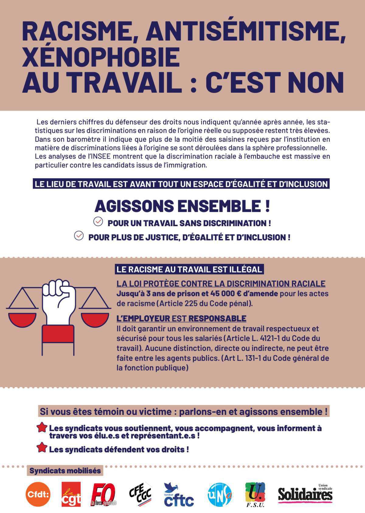 Racisme, Antisémitisme, Xénophobie.....au Travail: C'EST NON !!!!!!!! Racisme, Antisémitisme, Xénophobie.....au Travail: C'EST NON !!!!!!!!