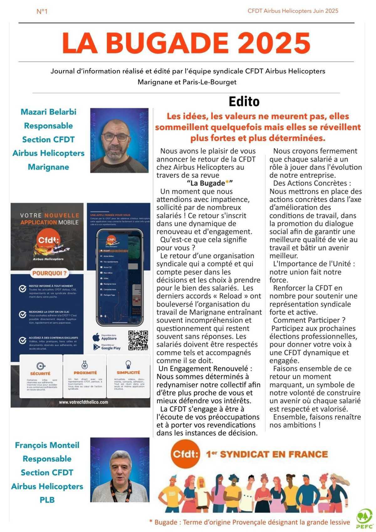  Le retour en 2025 de " La Bugade".Le journal d'information réalisé et édité par l'équipe syndicale CFDT Airbus Helicopters Marignane et Paris Le Bourget 
