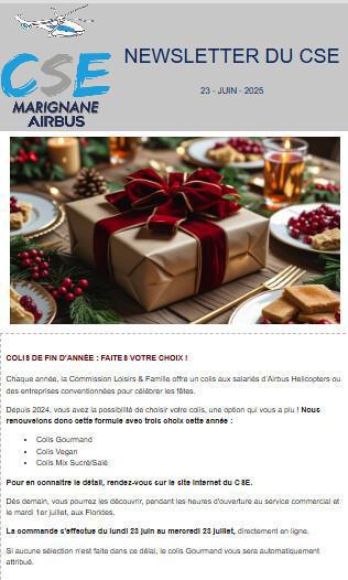 COMMISSION LOISIRS & FAMILLE - Colis de fin d'année, faites votre choix ! Externes Corbeille CSE