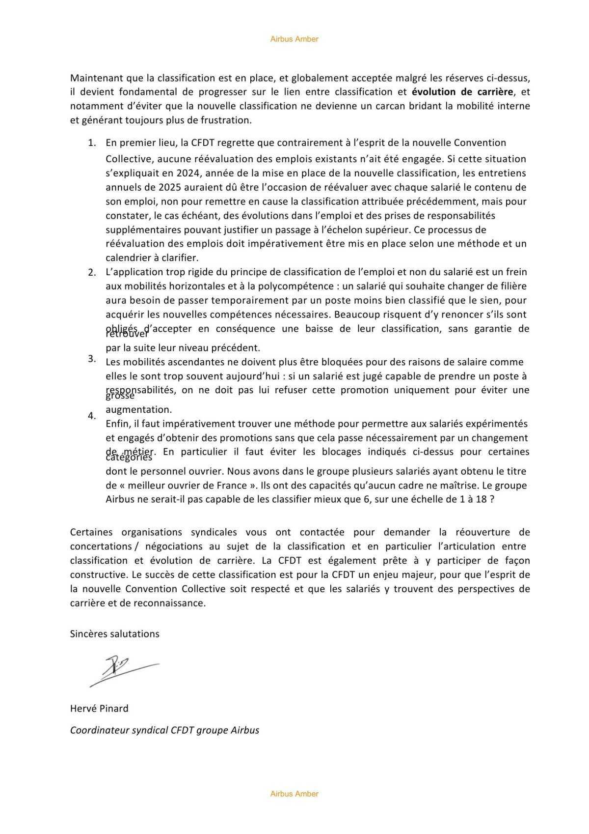 INFO GROUPE CFDT ( Lettre à la Direction des Relations Sociales Group Airbus France )