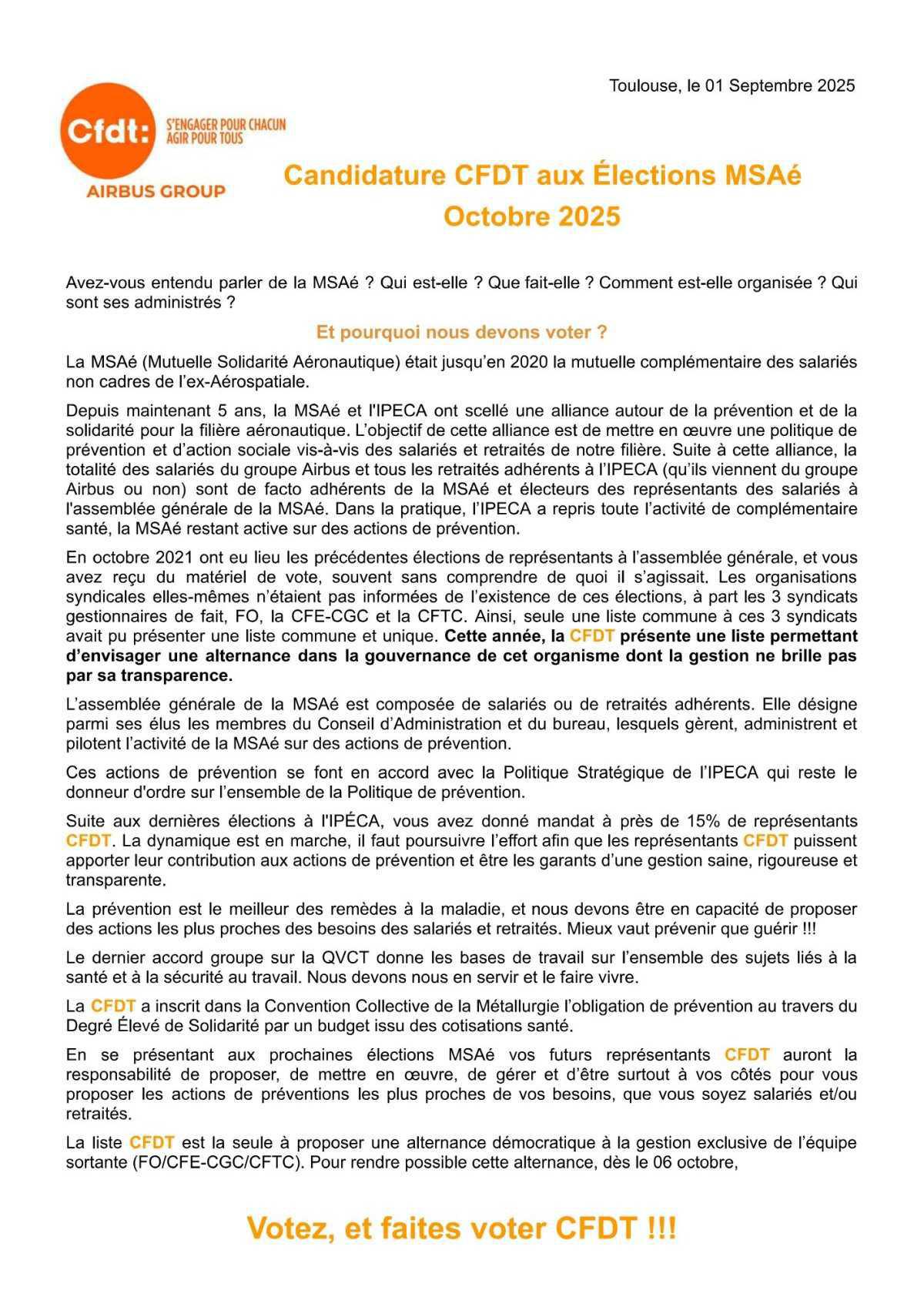 Election des Représentants à la MSAé Octobre 2025