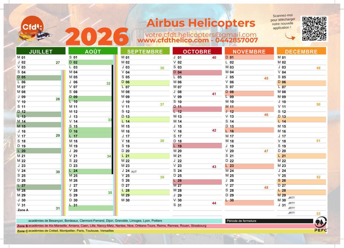 CALENDRIER CFDT 2026