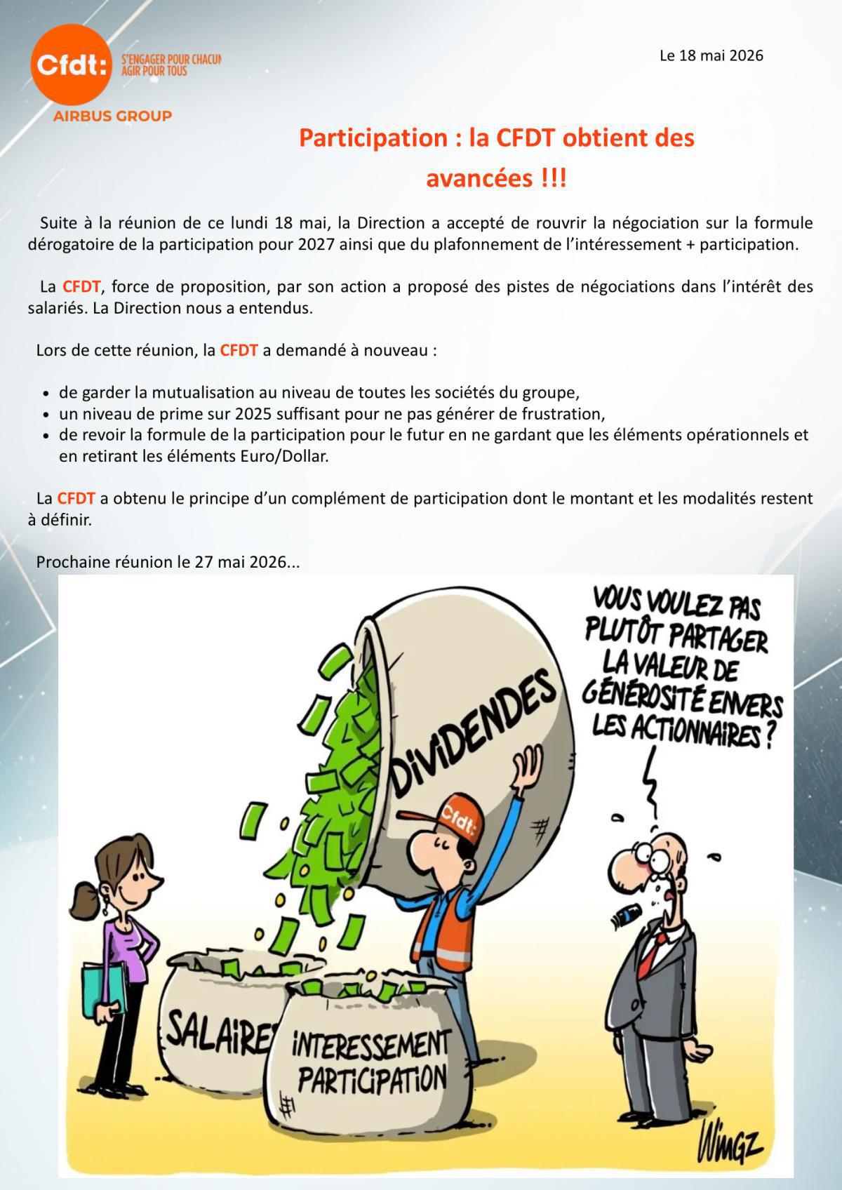 Participation : la CFDT obtient des avancées !!!