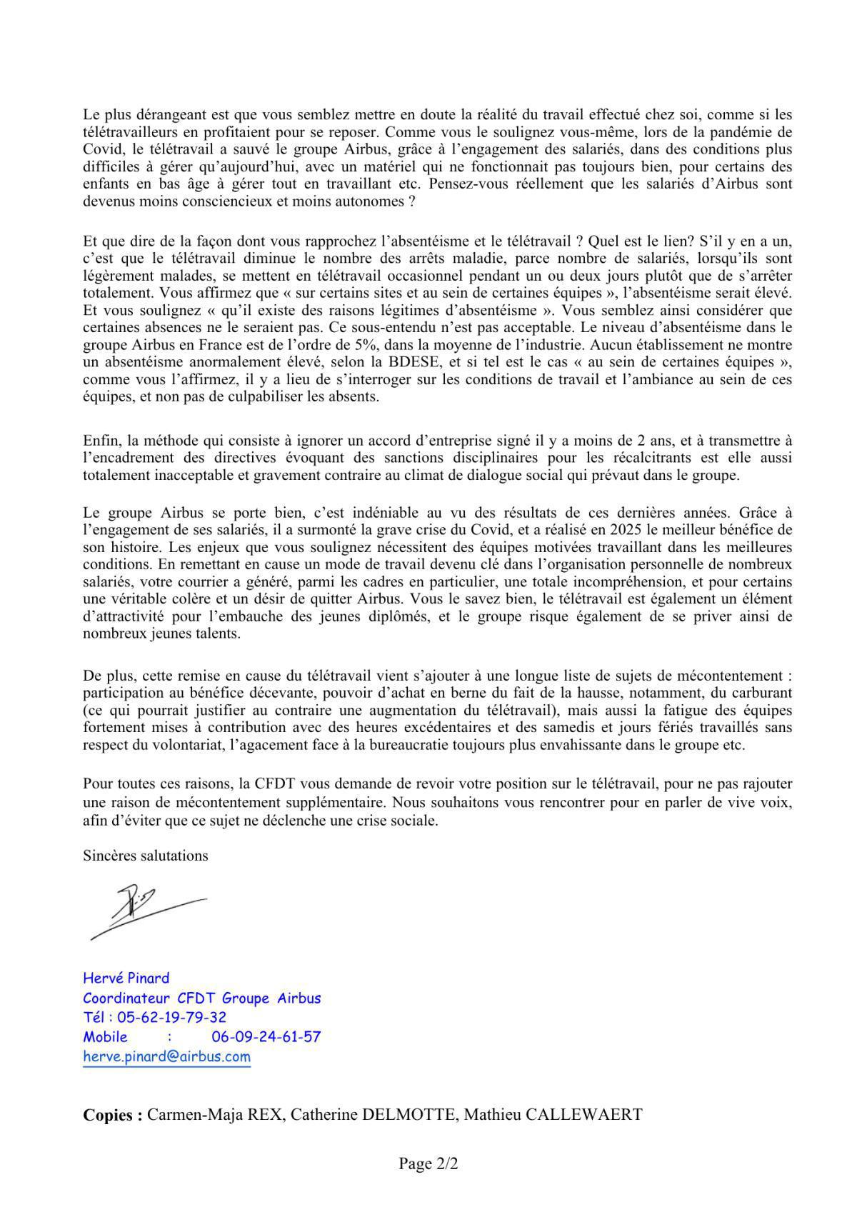 Lettre ouverte de la CFDT à Monsieur Guillaume FAURY – CEO du Groupe AIRBUS