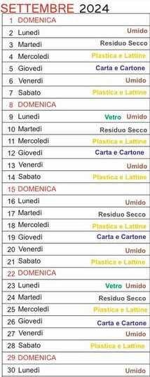 Calendario Raccolta Differenziata