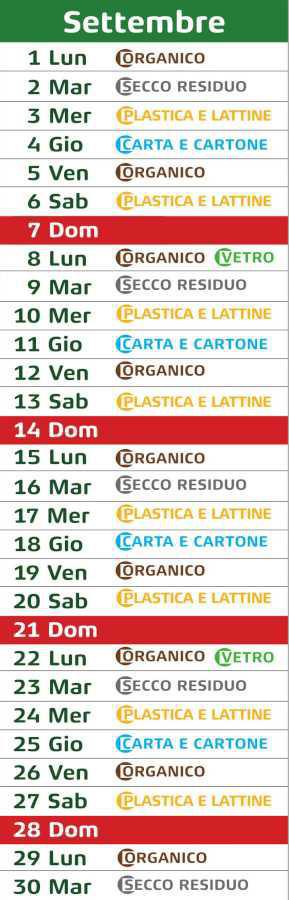 Calendario Raccolta Differenziata