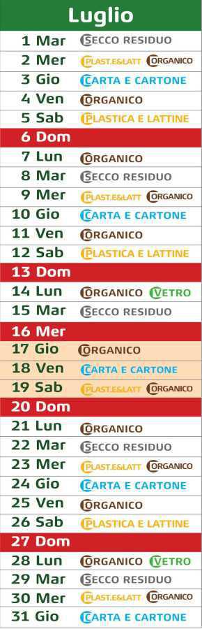 Calendario Raccolta Differenziata
