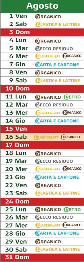 Calendario Raccolta Differenziata