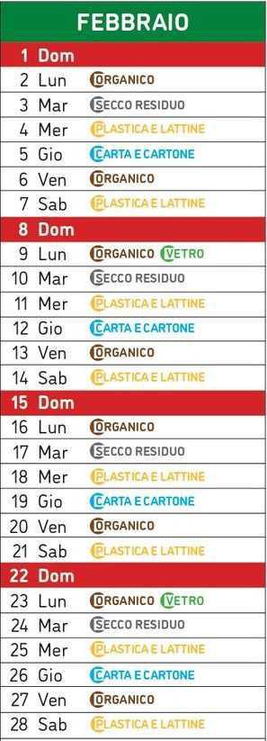 Calendario Raccolta Differenziata
