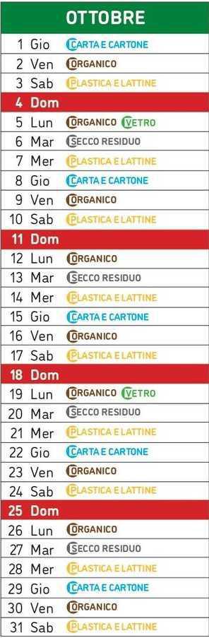 Calendario Raccolta Differenziata