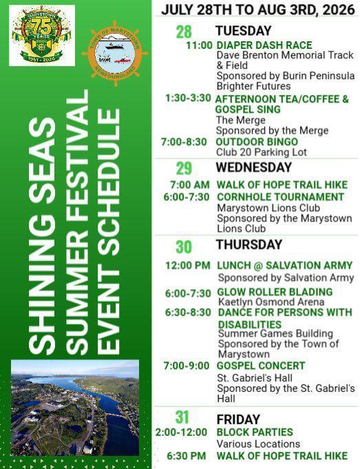 Shining Seas Summer Festival Schedule of Events