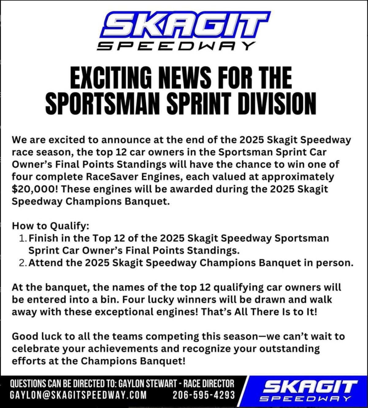 Skagit Speedway Steps Up For Grassroots Racers With Unprecedented RaceSaver Engine Giveaway