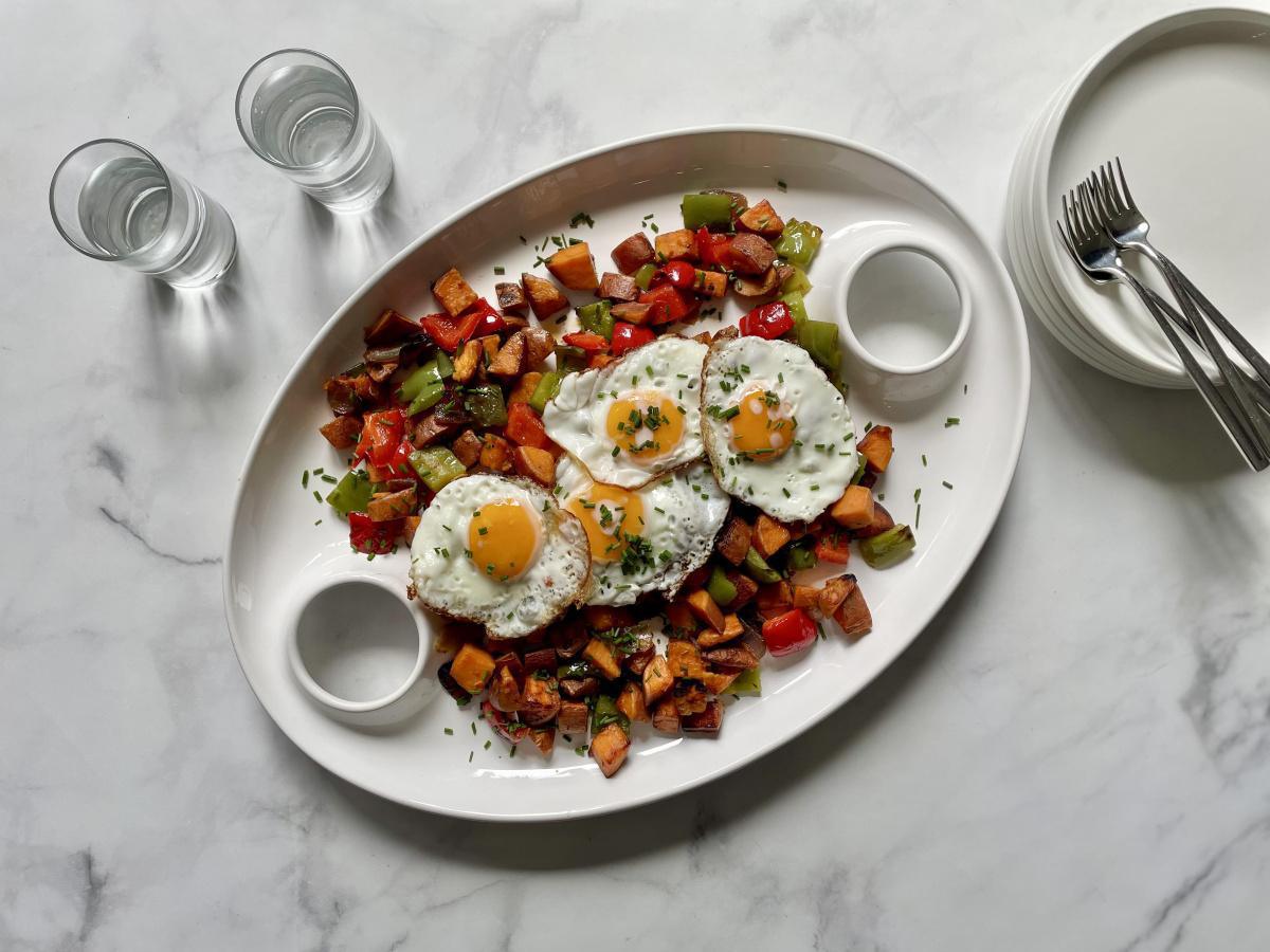 Hash Brown Sweet Potatoes with Fried Eggs
