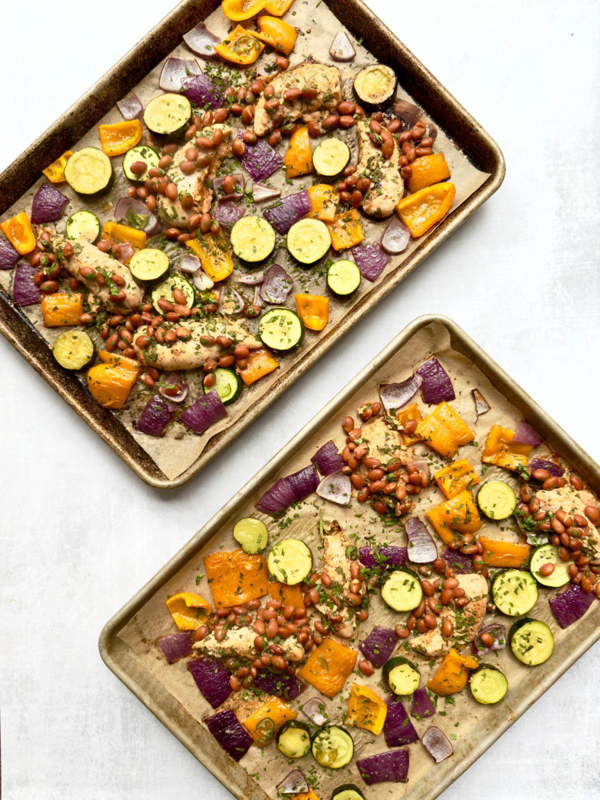 Sheet Pan Cilantro-Lime Chicken, Pintos, and Veggie Trio Sheet Pan Cilantro-Lime Chicken, Pintos, and Veggie Trio