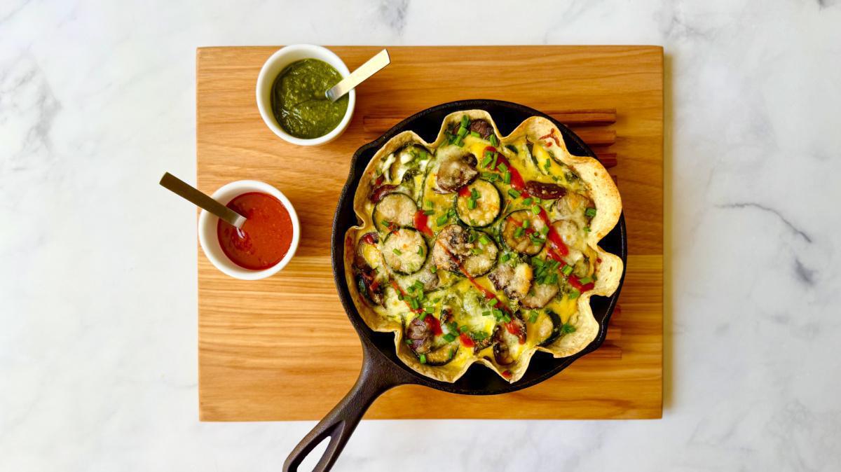 Tortilla-Crusted Baby Bella, Zucchini, and Fontina Quiche Tortilla-Crusted Baby Bella, Zucchini, and Fontina Quiche