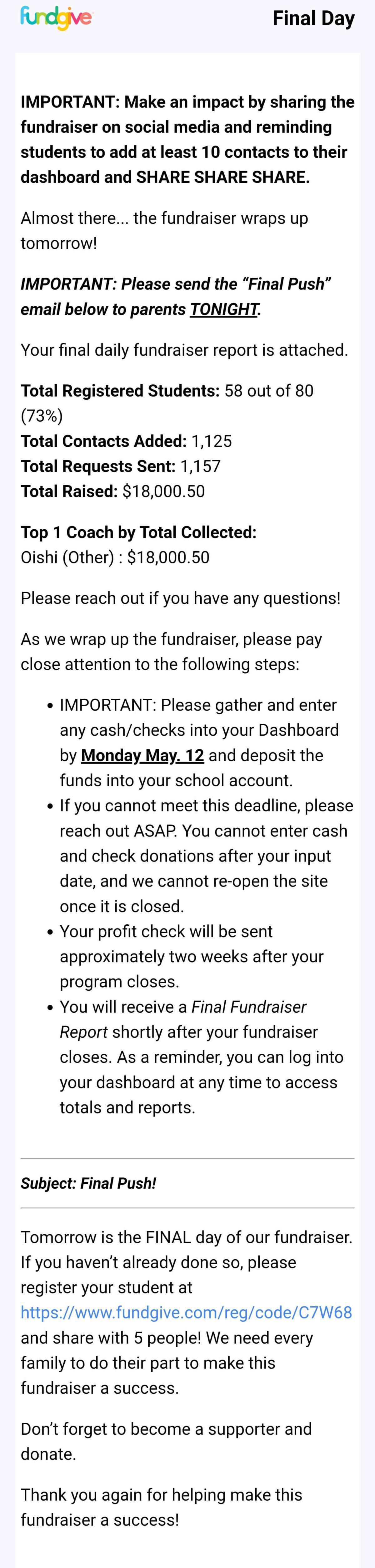 Alina Fundraising (FundGive Demo)