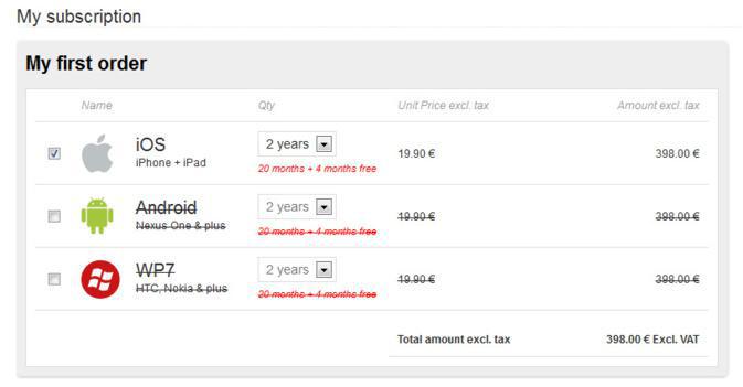 Another example subscription: iOS platform with a two-year payment (4 months free) Another example subscription: iOS platform with a two-year payment (4 months free)