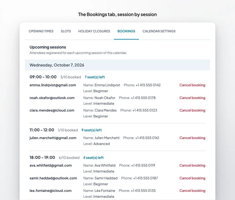 Appointment booking now takes group sessions, with or without Google Calendar