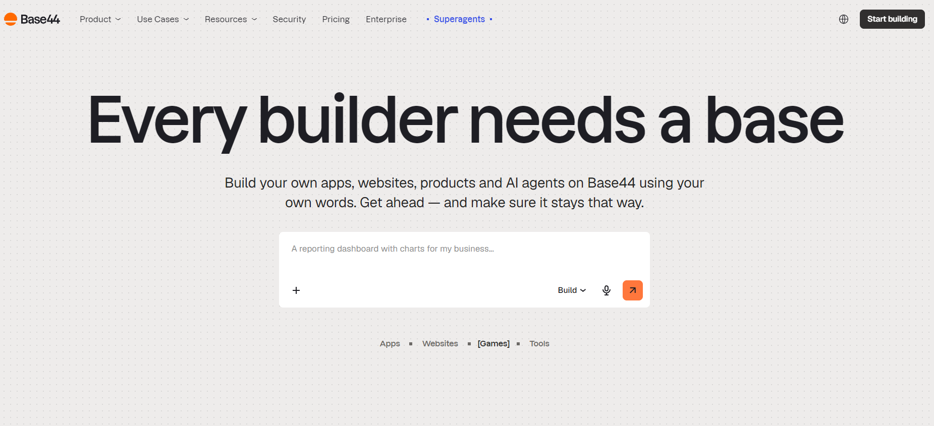 Base44, Every builder needs a base, prompt-to-app homepage