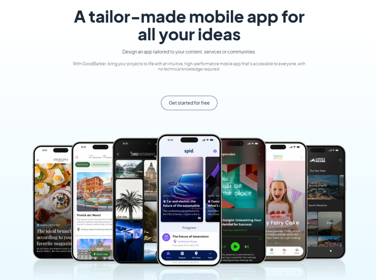 Image showcasing the variety of templates and layouts through mobile apps builts with GoodBarber app builder