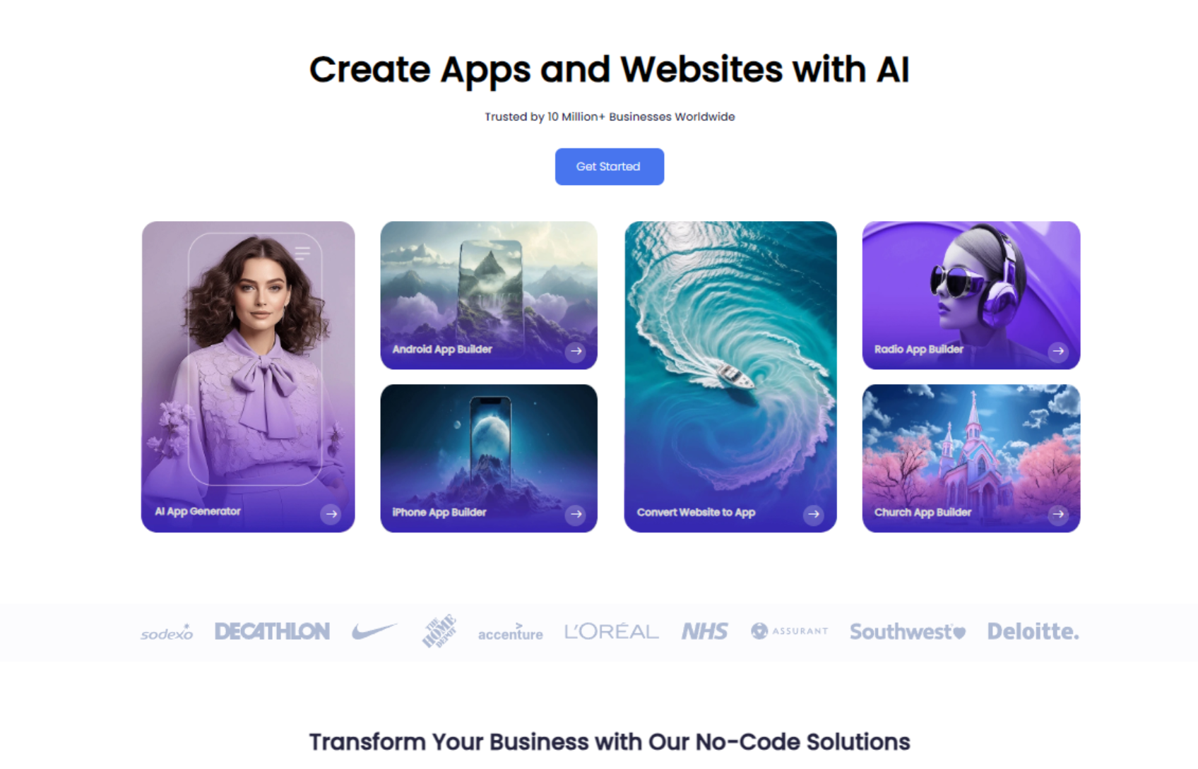 screenshot of Appy Pie homepage