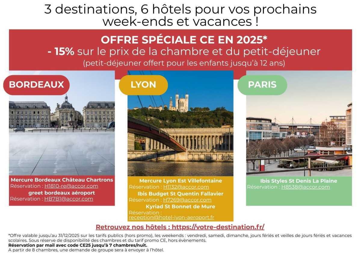 Offre spéciale hotels Bordeaux - Lyon - Paris