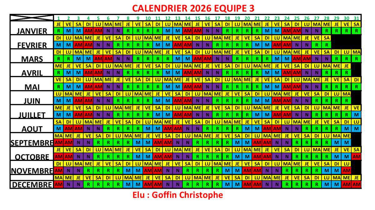 Calendrier 5x8 par équipe 2026