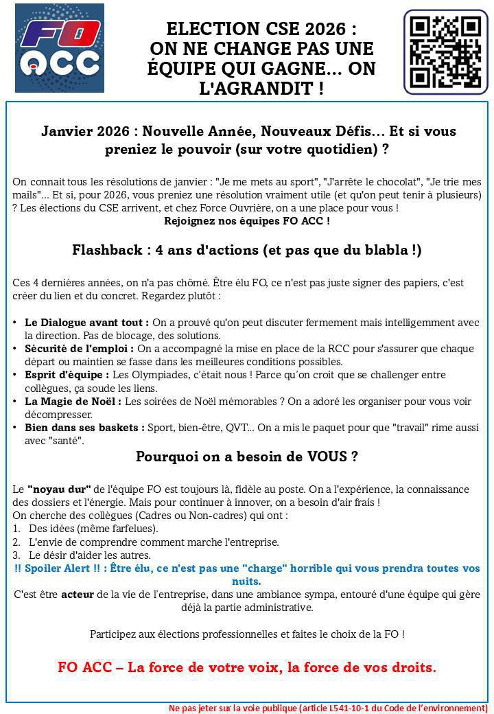 Tract: ELECTION CSE 2026 : ON NE CHANGE PAS UNE ÉQUIPE QUI GAGNE... ON L'AGRANDIT !