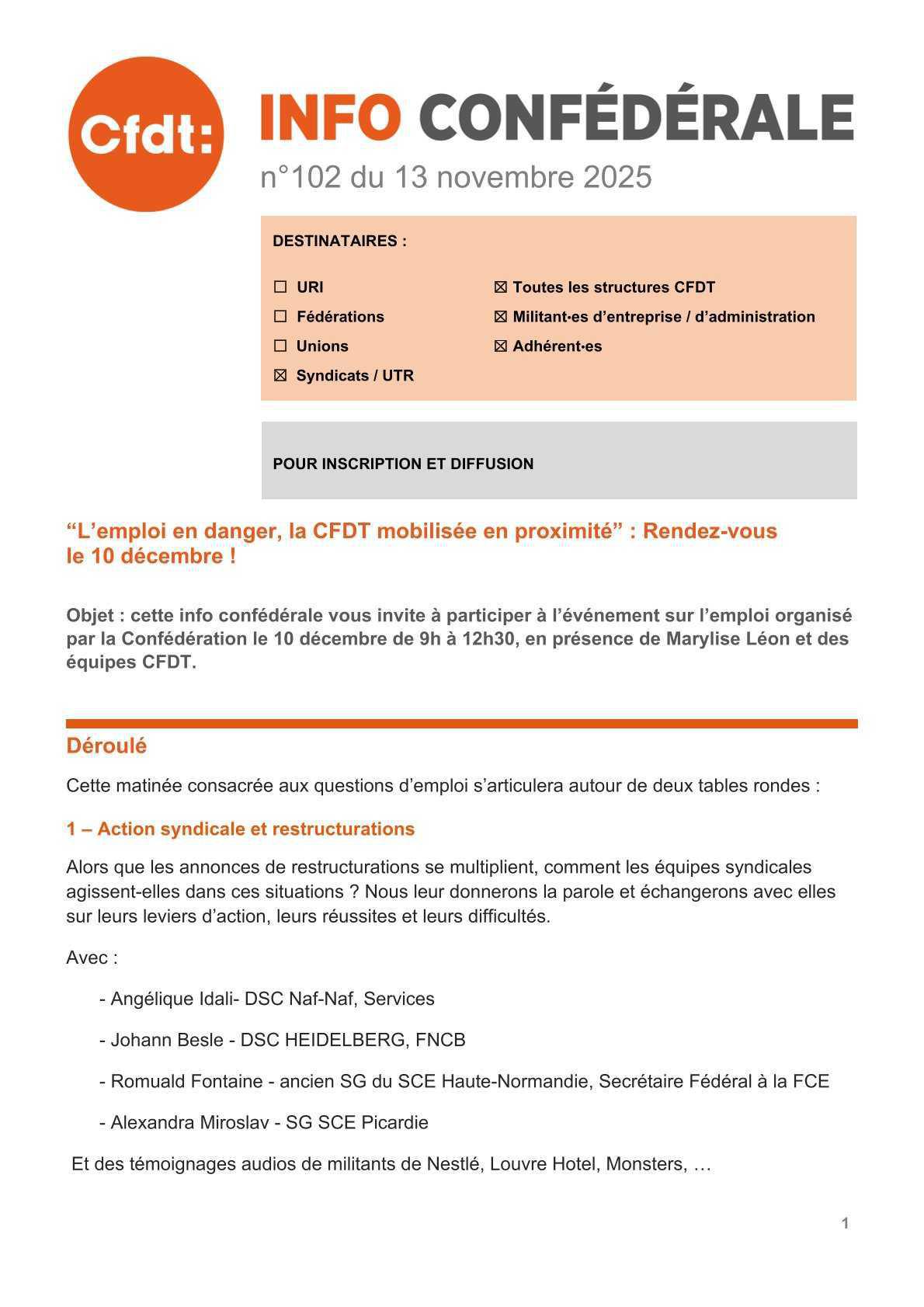 Emploi en danger : la CFDT mobilisée en proximité ! ​​​​​​​