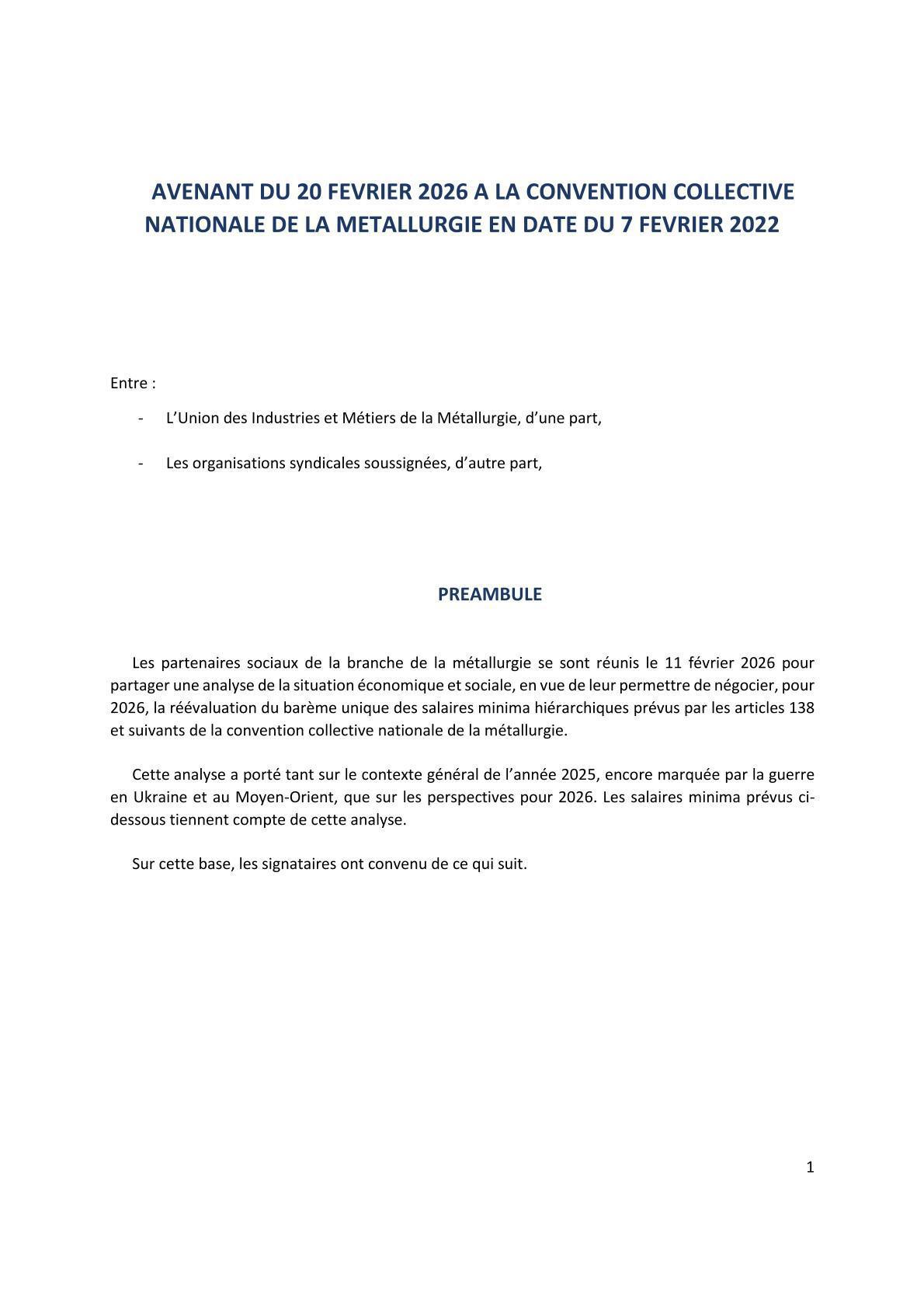 Grille des salaires 2026 - Convention de la métallurgie