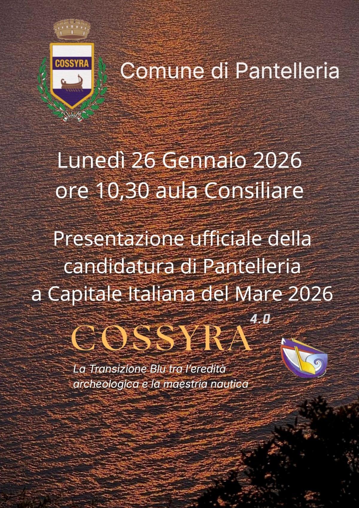 Presentazione ufficiale della candidatura di Pantelleria a Capitale Italiana del Mare 2026 (inizio ore 10.30) Presentazione ufficiale della candidatura di Pantelleria a Capitale Italiana del Mare 2026 (inizio ore 10.30)