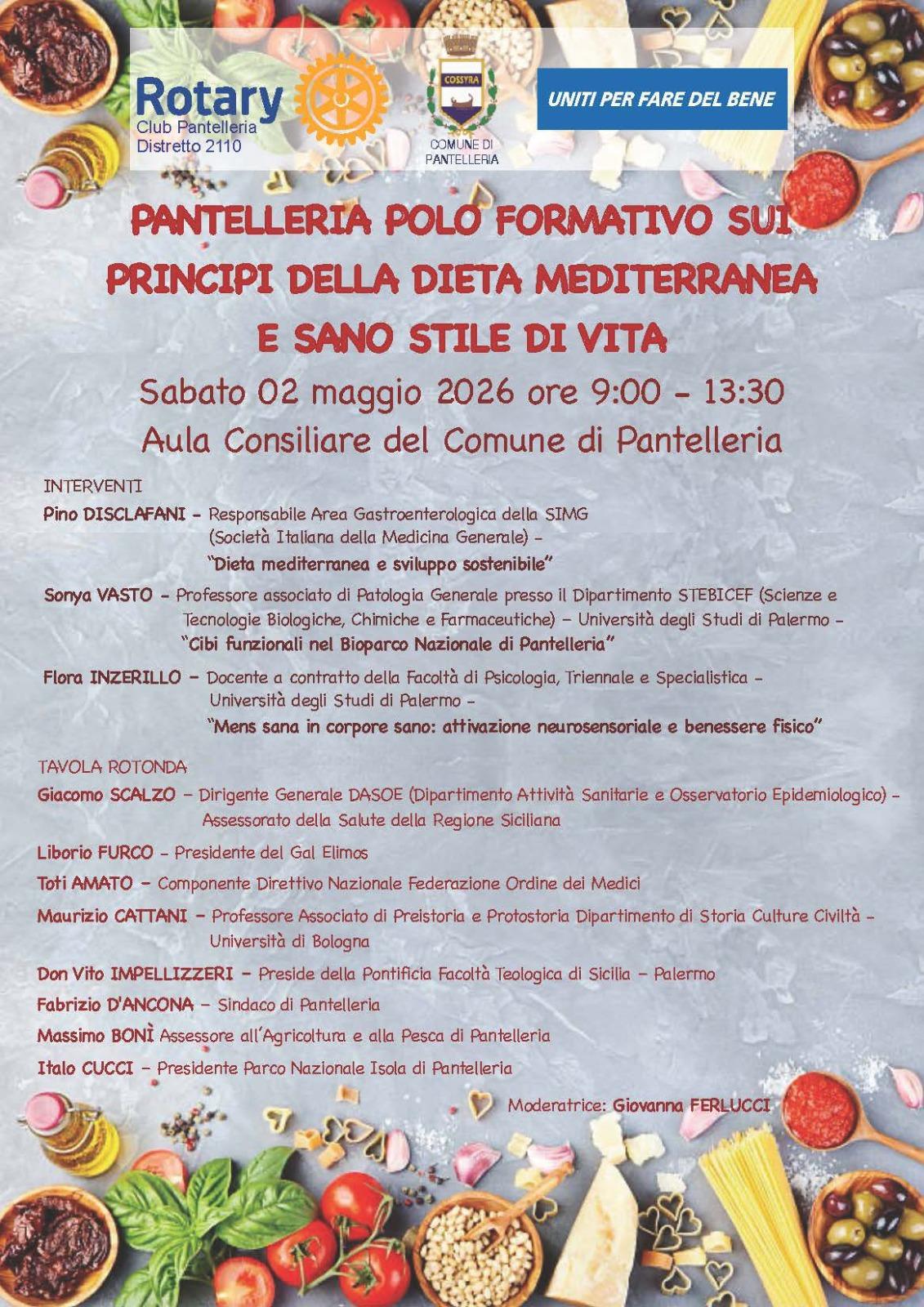 Pantelleria polo formativo sui "Principi della dieta mediterranea e sano stile di vita" (dalle ore 9:00 alle 13:30)