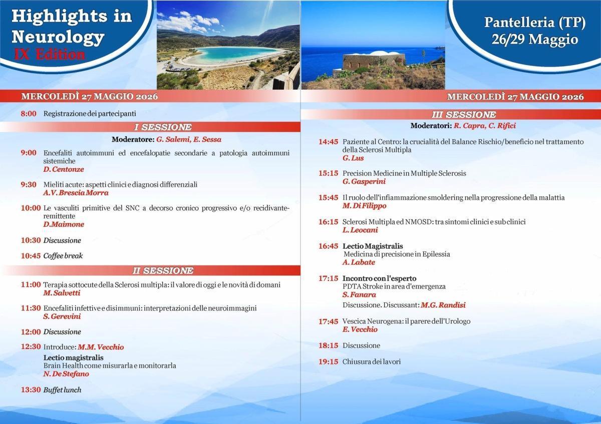 IX edizione di “Highlights in Neurology” (dalle ore 8:00) 