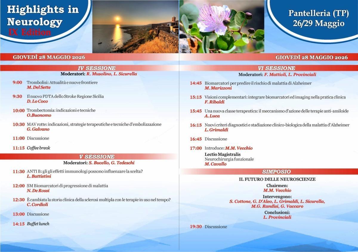 IX edizione di “Highlights in Neurology” (dalle ore 9:00) 