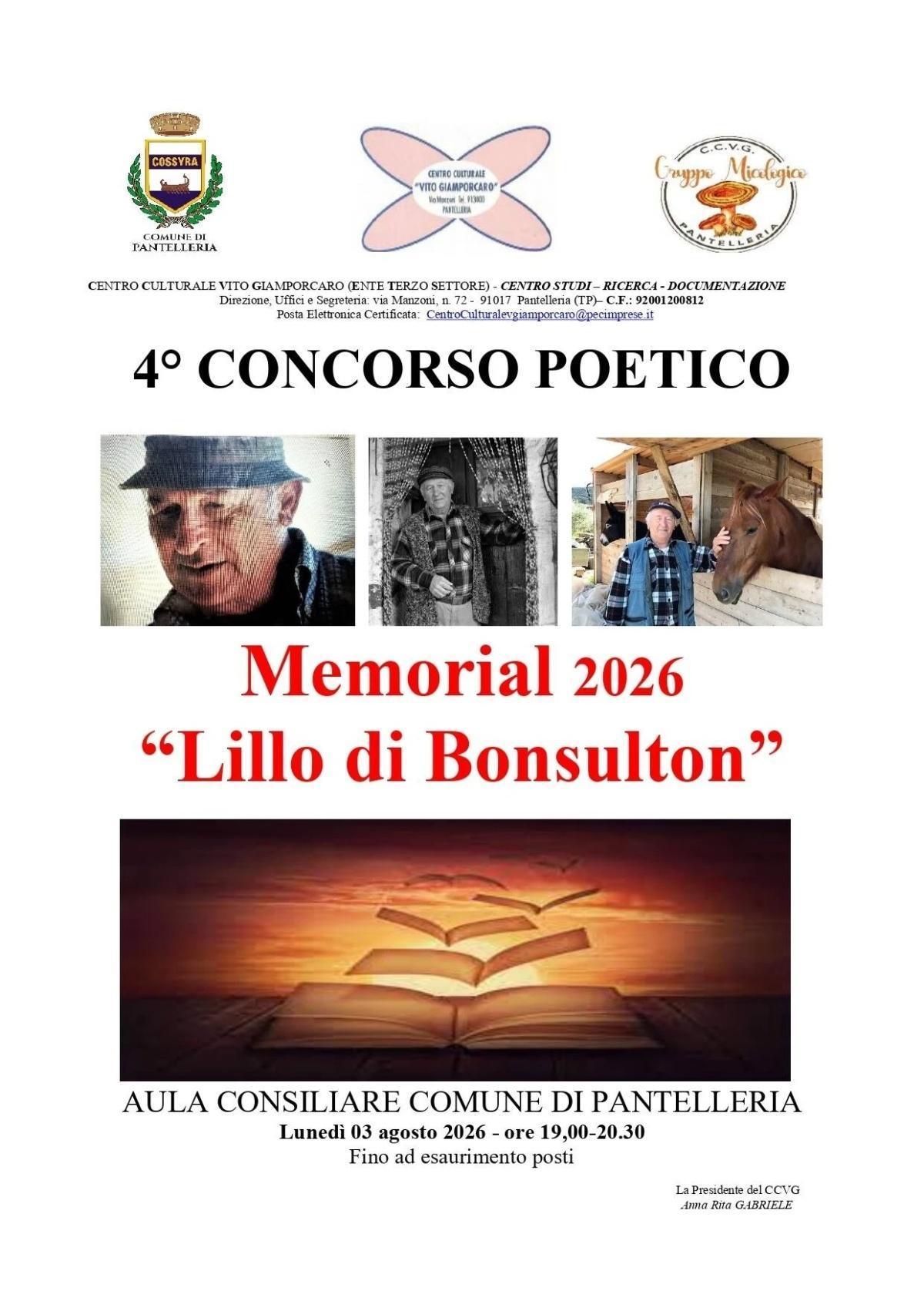 Memorial 2026 "Lillo di Bonsulton" - 4° concorso poetico (inizio ore 19:00)