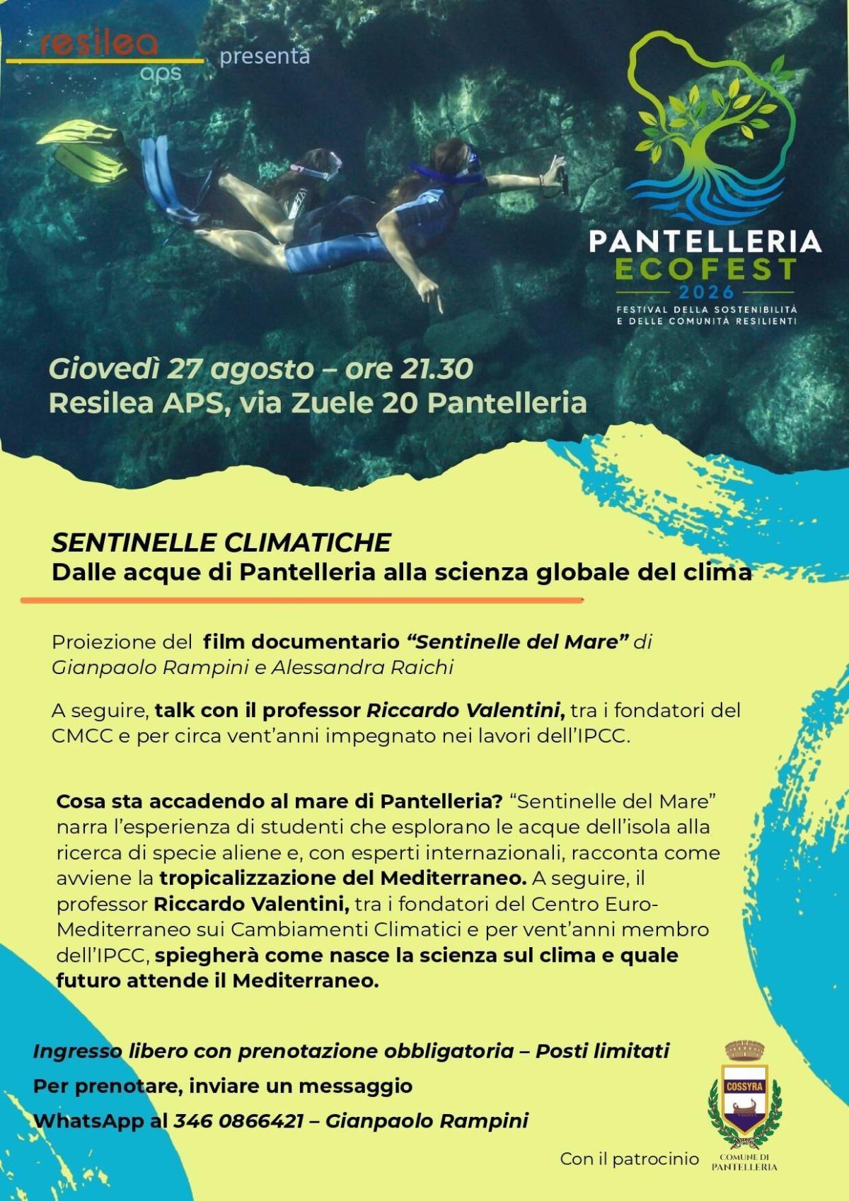 Pantelleria Ecofest - serata Sentinelle Climatiche: dalle acque di Pantelleria alla scienza globale del clima (inizio ore 21:30)