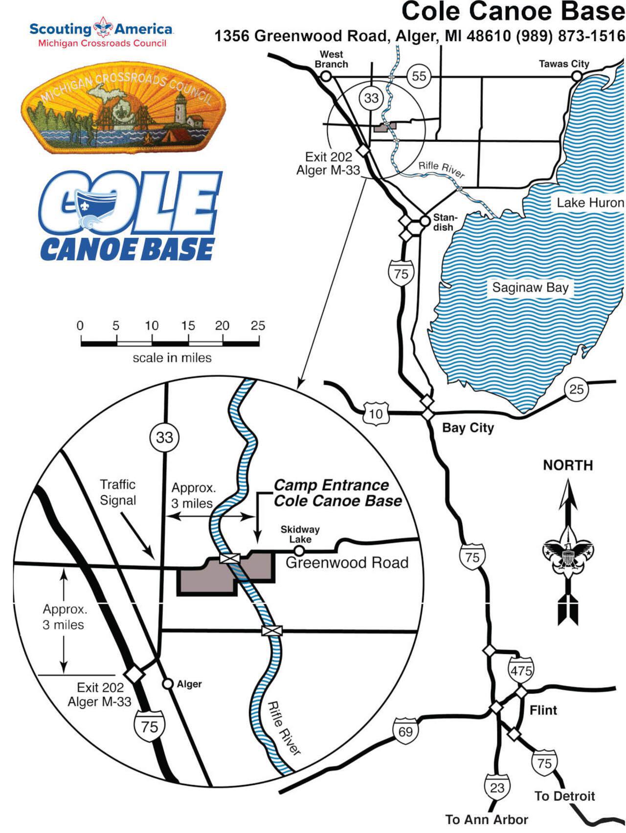Map to Cole Canoe Base