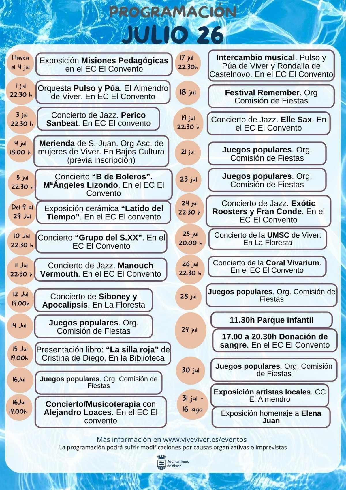 Programación de Julio 26 en Viver