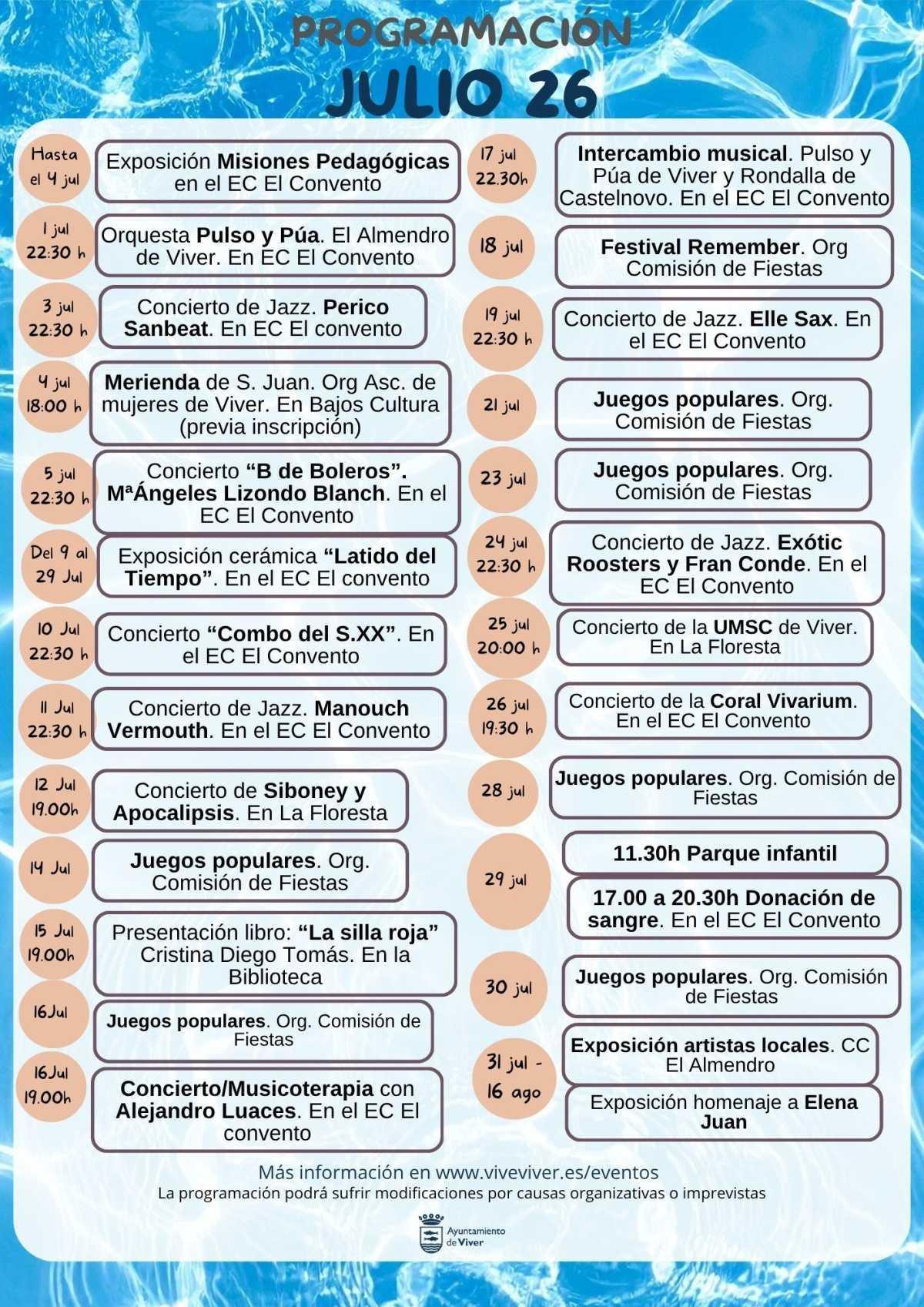 Programación de Julio 26 en Viver