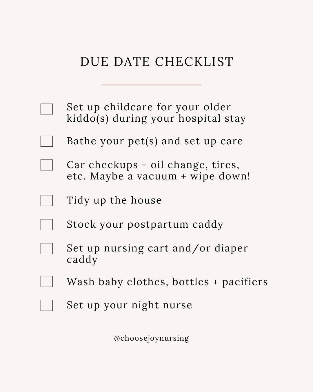Due Date Checklist Due Date Checklist