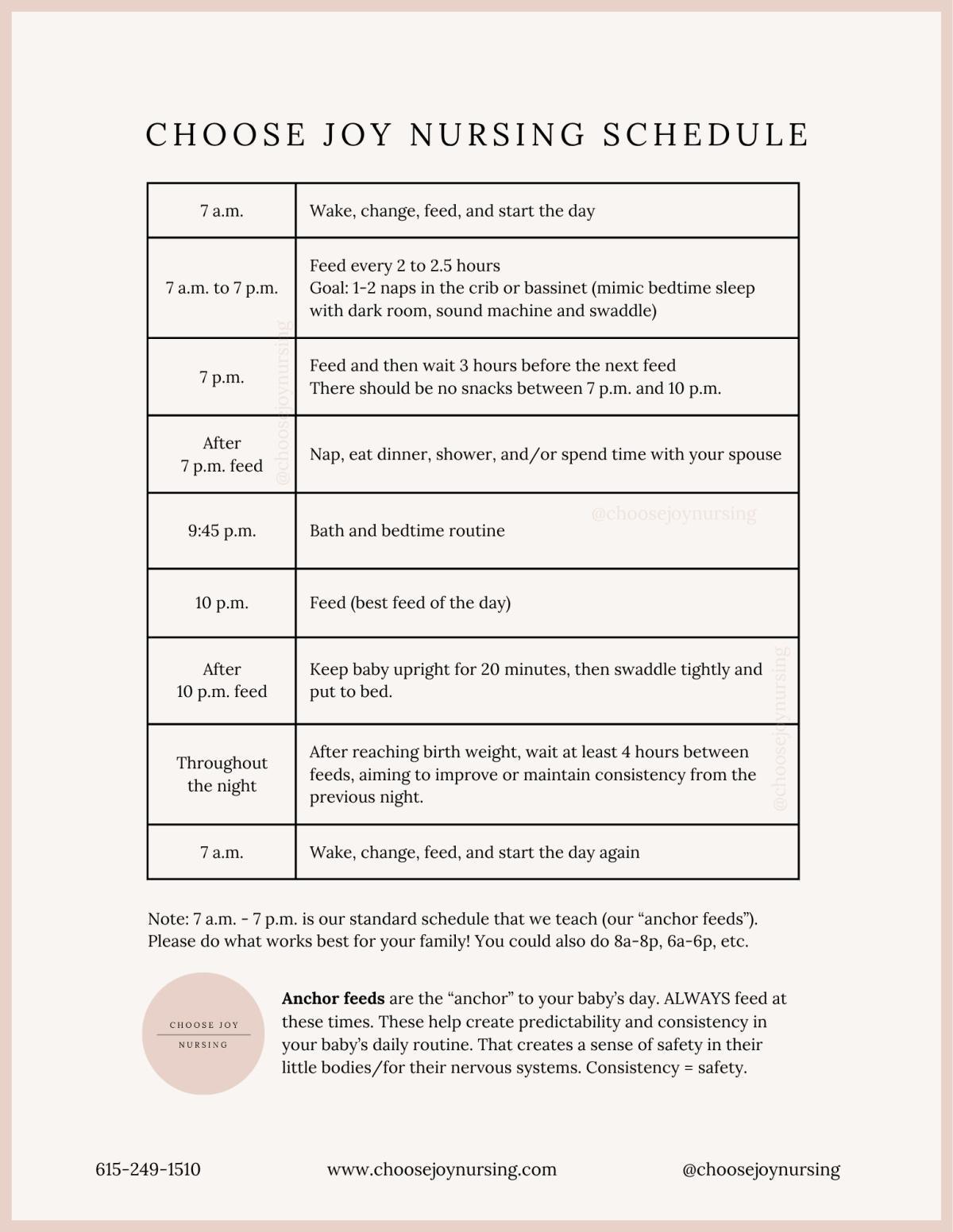 Choose Joy Nursing Schedule