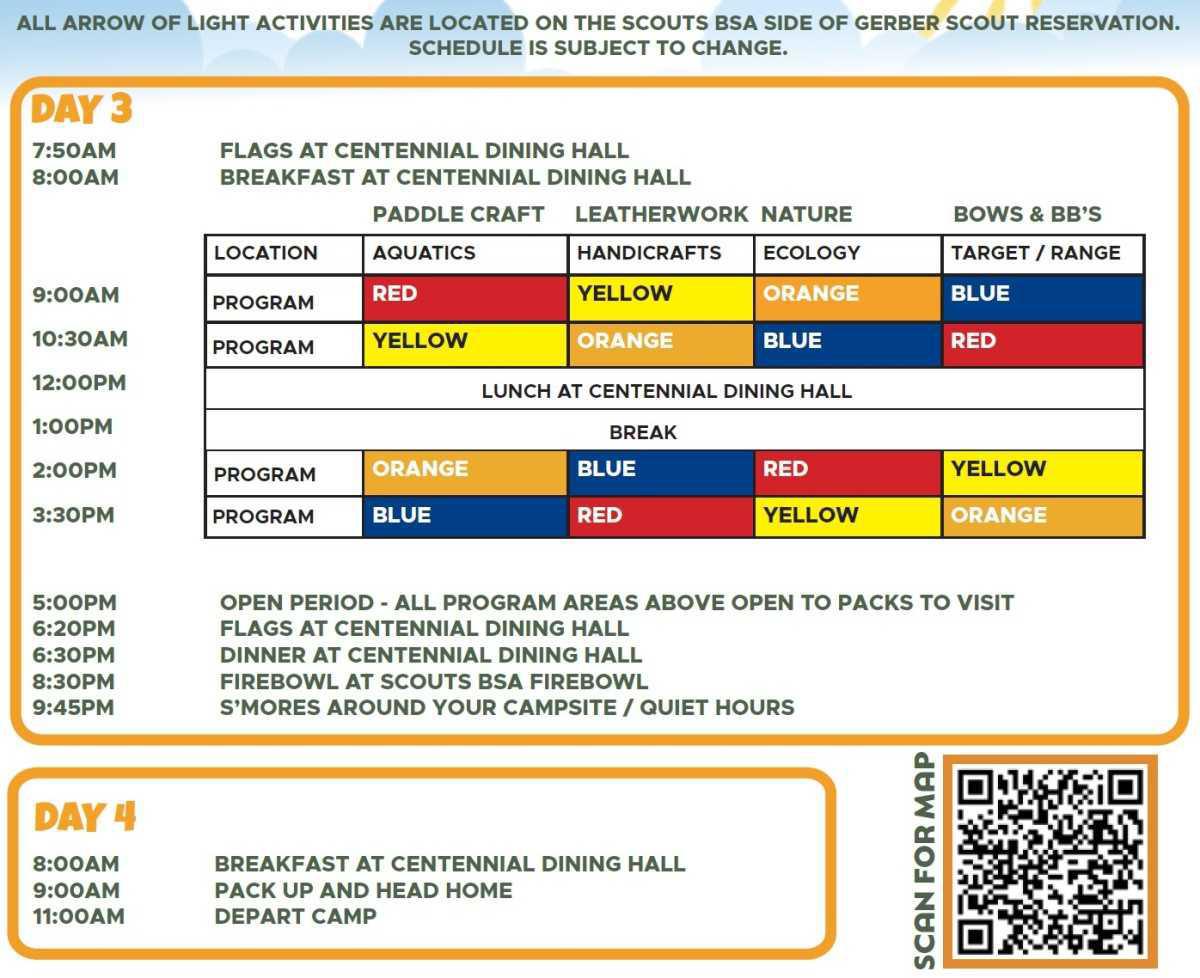 Arrow of Light Camp Schedule