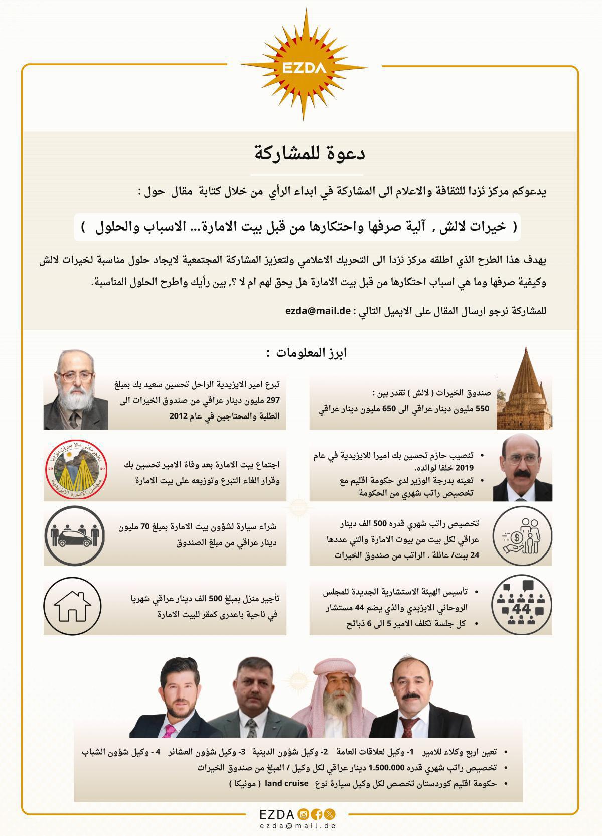  ( خيرات لالش , آلية صرفها واحتكارها من قبل بيت الامارة... الاسباب والحلول )