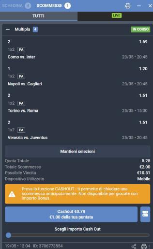 Funzione Speciale: CASHOUT PARZIALE