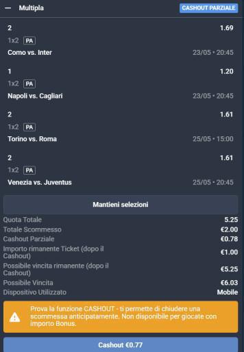 Funzione Speciale: CASHOUT PARZIALE