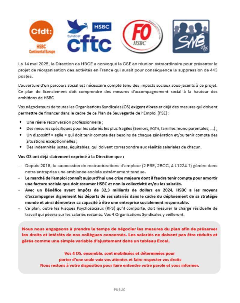 HSBC annonce officiellement un PSE !