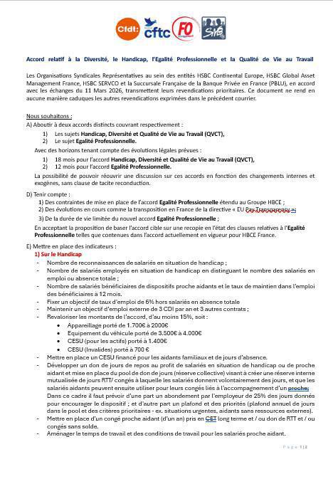 EGALITE PROFESSIONNELLE DIVERSITE, HANDICAP ET QVCT – RENÉGOCIATION 2026