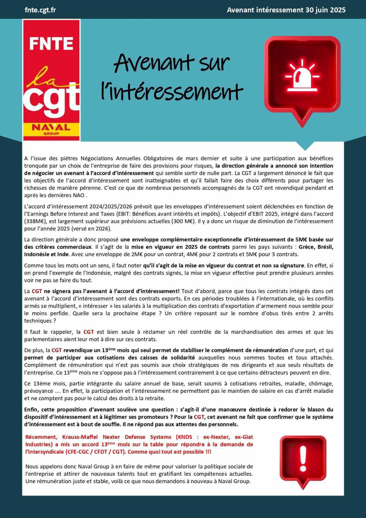 Avenant sur l'intéressement chez Naval Group