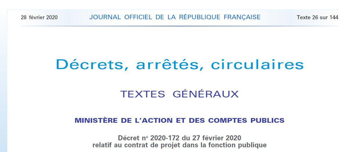 Décret Contrat de Projet Décret Contrat de Projet